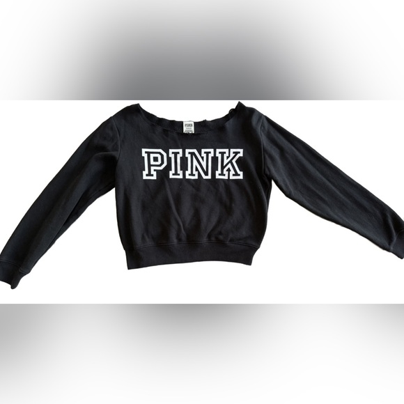 Victoria's Secret Sweaters - Victoria's Secret Black Off-Shoulder Sweater with White Lettering